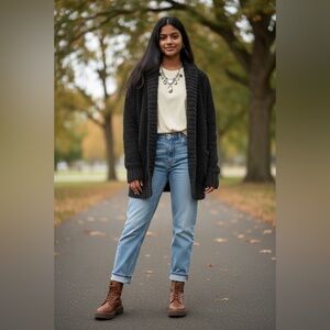 Honeydew Black Fuzzy Oversized Shawl Collar Cardigan - Size Small